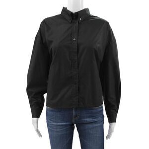 Sweewe Womens Black Basic Collared Long Sleeve Button-Up Top Size S